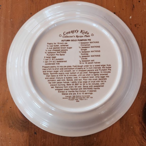 Vintage Watkins Pie Plate 1989 Pumpkin Ride - Picture 2 of 6